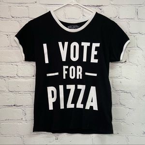 Mighty Fine Black/White ‘I Vote For Pizza’ Short Sleeve T-Shirt